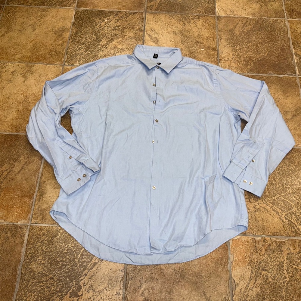 Van Heusen Mens 17.5 34/35 Slim Fit Light Blue Wrinkle Free Dress Shirt LS